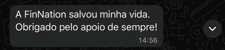 Depoimento agradecendo o apoio da FinNation